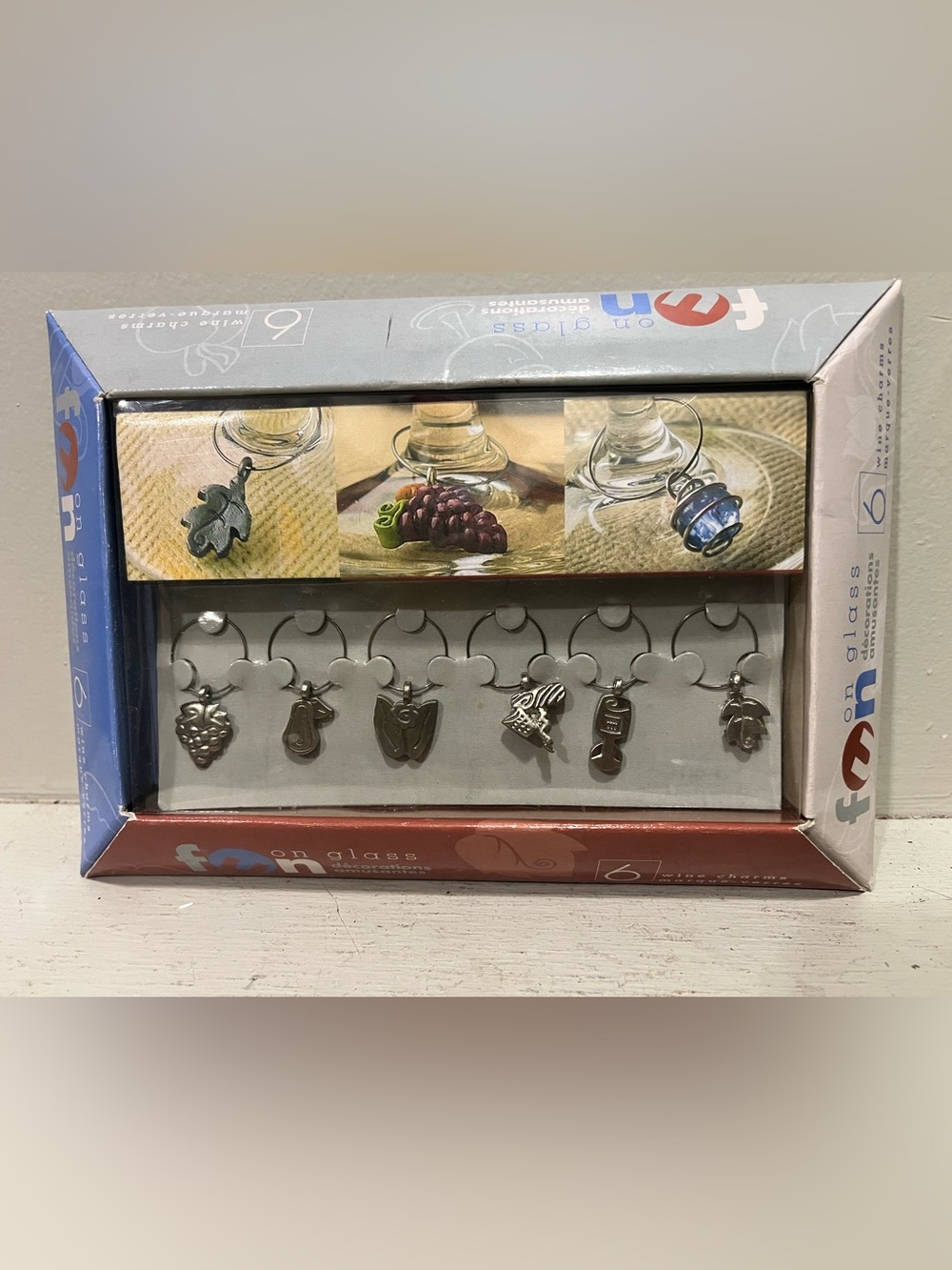 Pewter Wine Glass Charm Set - 6 Assorted Designs